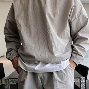 TEMU 26 봄 여름 남성 캐주얼 운동 트렌디 골지 크루넥 긴팔 반바지 세트|짐웨어