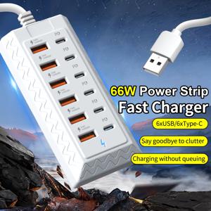 TEMU 12포트 USB 고속 충전 - 6×Type-C PD + 6×USB-A 포트, 최대 25W/포트, 컴팩트 디자인, 고속 충전, 노트북/태블릿/다중 장치에 적합, 멀티 장치 고속 충전기, 작업 공간 전원 허브
