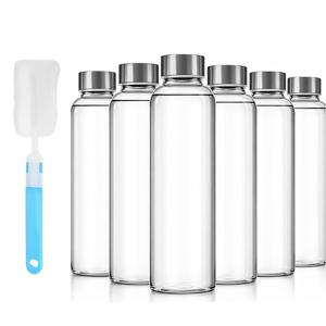 TEMU 6개 투명 유리 병 뚜껑 포함, 500ml/17oz 재사용 가능한 유리 물병 (주스, 우유, 스무디, 차, 물, 음료용), 냉장고 및 여행용 투명 누출 방지 보관 용기