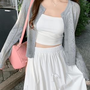 TEMU 여성 아이스 재킷, 여름용 얇은 아우터 가디건, 속이 빈 시어 숄 탑