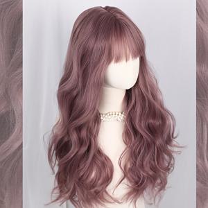 TEMU 여성용 앞머리 애쉬 퍼플 롱 웨이브 헤어 가발, 코스프레 합성 헤어 익스텐션, 파티 코스튬 가발