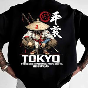 TEMU 루즈핏 편안한 캐주얼 도쿄 테마 티셔츠 남성용 일본 나인자 패턴 트렌디 반팔 레트로 애니메이션 스타일 루즈 탑 스트리트 개성 디자인 및 선물용으로 적합