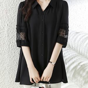 TEMU 플러스 사이즈, 레이스 쉬폰 블라우스, 커브 여성을 위한 패셔너블 탑, 우아하고 스타일리시
