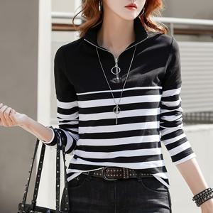 TEMU 여성용 캐주얼 칼라 긴팔 티셔츠 - 컨트라스트 컬러 블록 디자인, 하프 지퍼 프론트, 레귤러 핏 봄/가을 상의, 시즌 패션, 컬러블록 스타일, 퀄리티 캐주얼웨어