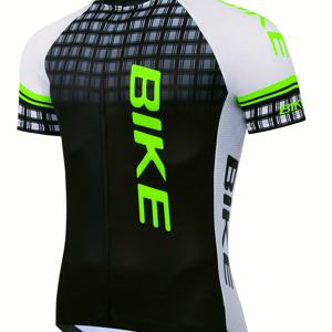 TEMU 남성용 BIKE 프로페셔널 사이클링 셔츠 통기성 폴리에스터 니트 원단 기하학적 패턴 라운드넥 반팔 레귤러 스타일, 라이딩에 적합, 90% 폴리에스터 및 10% 스판덱스 혼방, 중간 탄성 여름/봄/가을 시리즈