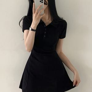 TEMU 여성용 폴로 칼라 숄더 아카데미 스타일 슬림핏 다용도 원피스