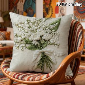 TEMU 플로럴 장식용 베개 커버 1개, 우아한 장미와 부케 디자인의 양면 프린트, 내구성 있는 폴리에스터 원단, 지퍼 클로저, 소파 장식, 침실 악센트, 거실 예술, 집 꾸미기, 결혼 선물, 브라이덜 샤워, 어머니의 날, 기념일, 베개솜 미포함