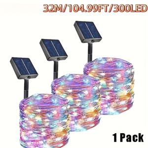 TEMU 1개 50/100/200/300LED 태양광 스트링 조명, 8가지 조명 모드, 리튬 배터리 내장 태양광 페어리 라이트, 정원, 나무, 야외 파티, 결혼식, 크리스마스, 할로윈, 실내 스트링 조명, 웜 화이트/멀티컬러