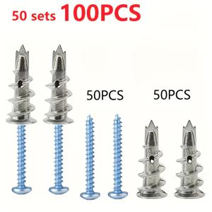TEMU 50개입 (25세트) / 100개입 (50세트) 합금 접시머리 앵커 나사 세트, 속이 빈 꼬리 나선 확장, 벽 고정 확장 볼트, 금속 자가 드릴 앵커 나사, 그림/TV 브래킷 걸이용으로 적합