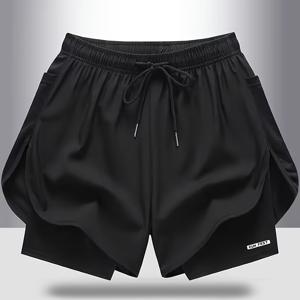 TEMU 여름용 여성 숏팬츠 더블레이어 2-in-1 룩 무릎길이 바지, 통기성 및 빠른 건조, 신축성 있는 드로스트링 허리, 사이드 메쉬 포켓, 캐주얼, S