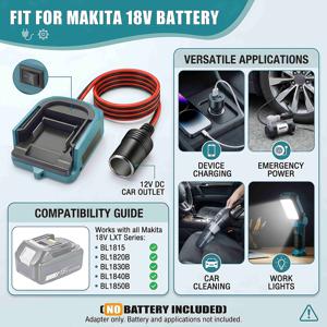 TEMU Makita 18V LXT 시리즈 (BL1830-BL1860) 배터리 어댑터 DC 포트 컨버터 호환, 차량용 냉장고, 에어펌프, 전자 제품, 수리 도구, 야외 비상 백업 전원 공급 장치용 전원 어댑터 (배터리 미포함)