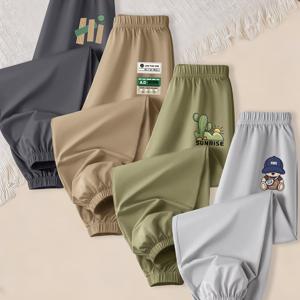 TEMU 4개입, 긴 바지, 여름 스타일, 남아용 바지, 메쉬 소재, 통기성, 쿨링, 속건성 바지, 야외 활동, 캐주얼, 운동복 바지, 집, 튼튼한 내구성, 착용 가능, 중~대형 아동용, 발목 바지, 야외용