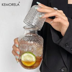 TEMU KEMORELA 빈티지 침대 옆 수통과 유리잔 세트 - 침대 옆, 욕실, 협탁용 유리 피ッチャー & 음용 유리잔 세트 - 세척기 사용 가능한 우아한 음료 용기, 물, 구강청결제, 음료용 - 클래식 홈 데코 필수품 - 어머니의 날 선물 - 다섯 가지 스타일