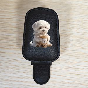 TEMU 1개 말티즈 강아지 디자인 자석 차량용 안경 클립, 다기능 티켓 홀더, 안경 고정에 편리함, 창의적인 차량 햇빛 가리개 클립, 차량 안에 안경 보관, 정리 잘됨, 재미있는 장식품