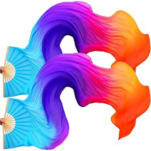 TEMU 여성용 대나무 밸리댄스 부채 2개 세트, 70.87인치 긴 술 베일 포함 - 접이식 중국 스타일, 결혼식 공연, 댄스 발표회, 중동 루틴, 무대 의상용 베일 부채에 적합