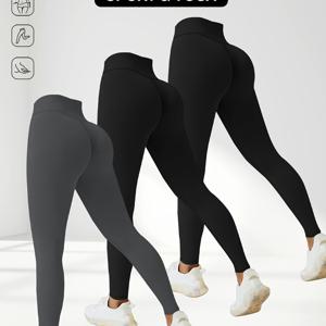 TEMU 3pcs 세트 - 여성용 하이웨이스트 레깅스, 캐주얼 레저, 높은 신축성의 바디 핑크, 편안함과