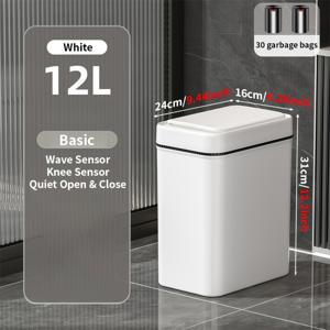 TEMU 스마트 센서 휴지통 12L/16L, 완전 자동 가정용 , 일상 사무용품, 거실, 주방, 욕실용 대용량 냄새 방지 뚜껑 포함 휴지통, 쓰레기 봉투 30개 포함