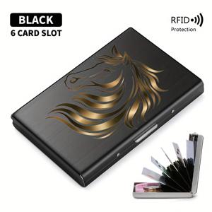 TEMU 금색 말 머리 디자인의 메탈 RFID 차단 지갑 - 초박형 메탈 신용 카드 홀더, 스캠 방지 보호, 현금 및 카드 보안 보관, 컴팩트하고 내구성이 뛰어난 남녀공용 지갑, 스타일리시한 메탈릭 엔드에 금색 말 머리 패턴