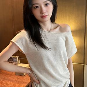 TEMU 여성용 사선 칼라 반팔 롤업 밑단 상의, 2026년 여름 신상 스타일