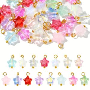 TEMU 혼합 색상 별 유리 펜던트 30개, DIY 주얼리 액세서리, 팔찌, 목걸이, 귀걸이용 DIY 주얼리 제작에 적합