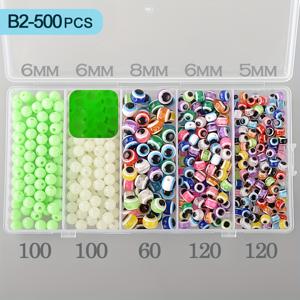 TEMU 낚시용 비즈 500개 세트 (5mm, 6mm, 8mm 혼합) - 라운드 낚시 비즈, 발광 플라스틱 낚시줄 비즈, 담수 및 해수용 - 송어, 연어, 메기, 월아이, 배스, 파이크, 크래피, 퍼치