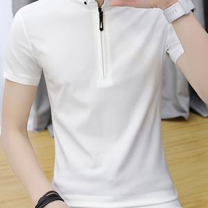 TEMU 재고 있는 여름용 고급 반팔 셔츠, 패션 신상 솔리드 컬러 슬림핏 지퍼 남성 반팔 티셔츠, 남성 칼라 티셔츠