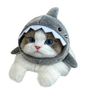 TEMU 귀여운 상어 반려동물 모자, 조절식 플러시 고양이 강아지 코스튬, 새끼 고양이 강아지용 재미있는 상어 헤드웨어, 부드럽고 푹신한 반려동물 의상 액세서리, 반려동물 코스프레, 사진 촬영 및 일상복에 적합