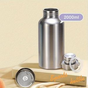TEMU 304 스테인리스 스틸 단층 비단열 물병, 2L 대용량 스포츠 물병, 티 인퓨저 포함, 아웃도어 플라스크, 물병