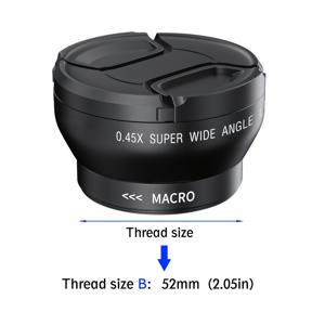 TEMU 49MM/52MM 0.45X 전문가용 HD 광각 렌즈 (W/마クロ 부분) Canon Nikon Sony Pentax 마운트 카메라용