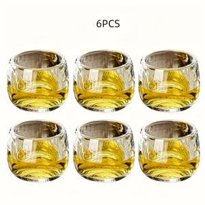 TEMU 1세트 6개 세트 고급 3.21oz 무연 유리 찻잔 - 위스키 잔, 공차, 여름과 겨울 음료, 홈 데코에 완벽