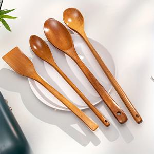 TEMU 4개입 일본 스타일 긴 손잡이 나무 스푼, 33Cm/12.99In, 계란 삶기 요리 연장 스푼, 음식 나무 스푼, 나무 단열 수프 스푼, 주방 조리 도구, 웨딩 웨딩 바구니