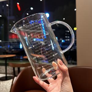TEMU V자형 쏟아내는 구멍과 손잡이가 있는 유리 계량컵 1개, 내구성이 뛰어나고 다기능이며 주방, 식당 및 가정에서 차를 측정하고 서빙하기에 적합합니다.