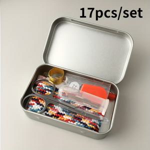 TEMU 17pcs 휴대용 재봉 키트 (상자 포장), 빠른 수선 재봉 도구, 의류의 일상적인 재봉 수선, 솔기 제거 등에 적합. 가위 1개, 컬러 실, 단추 2개, 안전핀 2개, 실꿰기 1개, 손톱깎이 1개, 바늘 6개, 줄자 1개 포함
