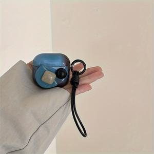 TEMU 블루 앤 블랙 혼합 컬러 3D 보석 이어폰 보호 케이스, AirPodsPro2/4/3/2용 블랙 매달림 스트랩 포함