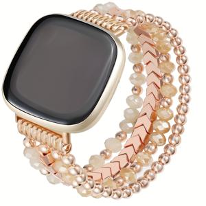 TEMU 애로우 비드 Fitbit Versa 4/Versa 3/Fitbit Sense 2/Sense 스트랩 여성용 핸드메이드 패션 탄성 비즈 팔찌, Versa 34 /Sense 2 스마트워치 밴드 호환 교체용