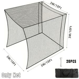 TEMU 1개 헤비 듀티 블랙 골프 연습 네트 - 3M X 3M X 3M, 스트래핑 벨트 20개 포함, 실내 및 실외 골프 연습, 테니스 연습, 실외 정원 장식에 적합, 고품질, 튼튼하고 내구성이 뛰어난 골프 타격 연습 (네트만 해당)
