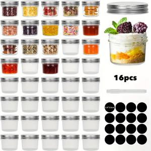 TEMU 16개입 3.5Oz 투명 사탕병, 은색 뚜껑, 펜 및 라벨 스티커 포함, 미니 투명 플라스틱 병, 향신료 병, 꿀, 잼, 젤리용