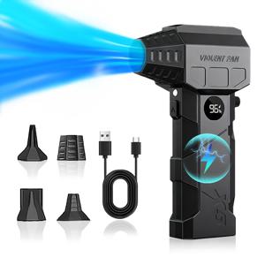 TEMU 145000rpm 터보 블로워 - 4단 속도 자동차 클리너 겸 제설기, USB-C 충전식, 진공청소기 키트 포함, 디스플레이 및 LED 조명 포함, 200W 전력, 187km/h 풍속, 150G 풍압, 고속 브러시리스 모터, 세련된 디자인, 견고한 구조