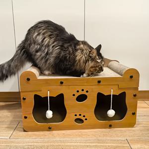 TEMU 다기능 고양이 소파 및 스크래칭 포스트, 사계절 사용, 튼튼한 골판지 볼 장난감 포함, 고양이 하우스 및 침대, 실내 고양이 쉼터, 고품질 애완 동물 가구, 다가구 가정에 적합