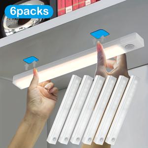 TEMU 6개 충전식 LED 모션 센서등 – 주방, 옷장, 캐비닛, 책상 및 복도용 USB 충전 무선 마그네틱 스트립 조명 – 배터리 전원, 간편한 설치, 충전식 모션 센서등