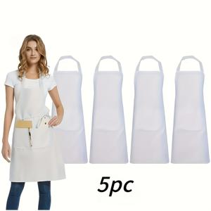 TEMU 조절식 주머니 앞치마 5개 세트 - 고품질, 요리, 셰프, 서버, 바베큐, 미용사용으로 편안함 - 세척이 쉬운 고강도 폴리에스터, 기계 세탁 가능, 조절식 허리 및 가슴 주머니 포함, 블랙 주방용 앞치마 벌크