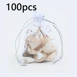 TEMU 100개 오간자 드로스트링 하트 프린트 투명 선물봉투, 웨딩 파보, 파티 파보, 보석, 사탕 및 장식용, 웨딩 파보 봉투 | 선물봉투 | 드로스트링 클로저, 소형 선물봉투