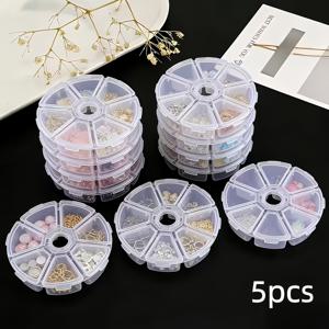 TEMU 5개 세트 미니 8구획 원형 투명 플라스틱 보관 상자 뚜껑 포함, 주얼리, 구슬, 공예품, 귀걸이, 반지, 네일 아트, 하드웨어 및 소형 부품용 소형 구슬 정리 용기