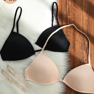 TEMU 여름용 앞여밈 와이어프리 브라, 섹시한 푸쉬업 심리스 스무스 마감, 처진 것을 방지하는 넓은 등받이 홀터넥, 편안한 속옷