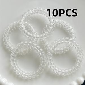 TEMU 10개 투명 스파이럴 머리끈 세트, 5.5Cm 주름 방지 코일 헤어 로프, 방수 및 미끄럼 방지 전화선 스타일 머리끈, 재사용 가능, 통증 없는 포니테일 홀더, 풍성한/얇은 머리에 적합