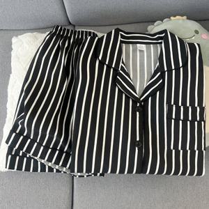 TEMU 우아한 여성용 반팔 라펠 카디건 파자마 세트, 여름용 버튼업 상의와 쇼츠, 부드럽고 편안한 캐주얼 아시안 사이즈 라운지웨어, 야외 착용에 적합
