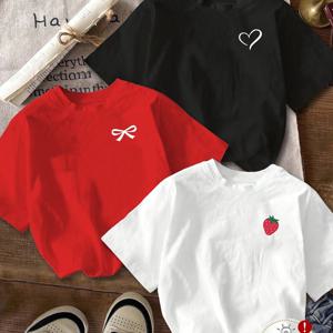 TEMU 3pcs 세트 '패션 Y2K 의류 슬림 여성용 탑 슬림 여성용 반팔 티셔츠 봄, 여름, 가을, 겨울 베이스 셔츠 라운드넥 반팔 슬림핏 여성용 발렌타인데이 하트 프린트 의류 선물 (여자친구용)