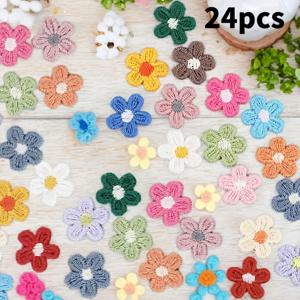 TEMU 수제 데이지 자수 패치 24개 0.59인치 DIY 재봉 아플리케, 헤어밴드 가방 옷 가정용 공예품 DIY 애호가 장식 용품