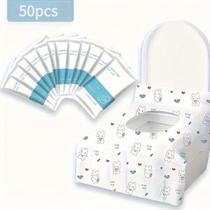 TEMU 일회용 변기 시트 커버 50개 - 강력 접착제, 휴대용 여행용 변기 시트 보호대, 귀여운 만화 디자인과 