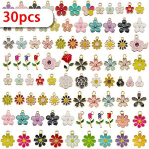 TEMU 랜덤 스타일 혼합 멀티 컬러 귀여운 꽃 합금 에나멜 펜던트 30개, DIY 발렌타인데이 주얼리 제작, 팔찌, 목걸이, 귀걸이, 열쇠고리, 수공예 액세서리용
